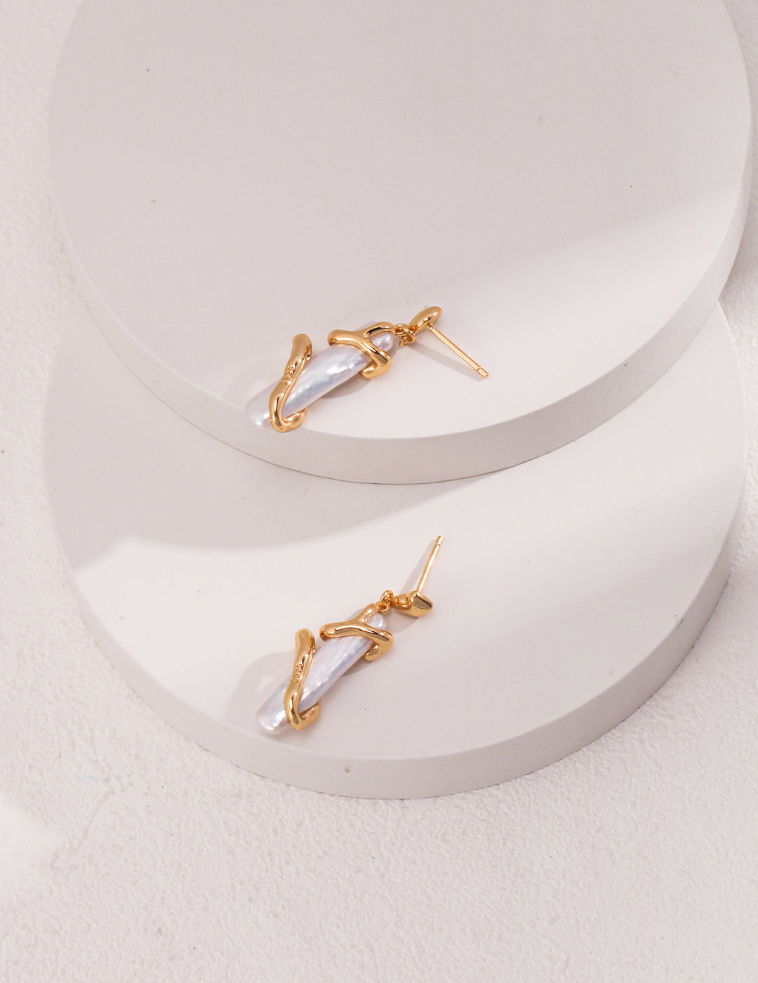 Huggie Earrings Baroque Pearl and Silver