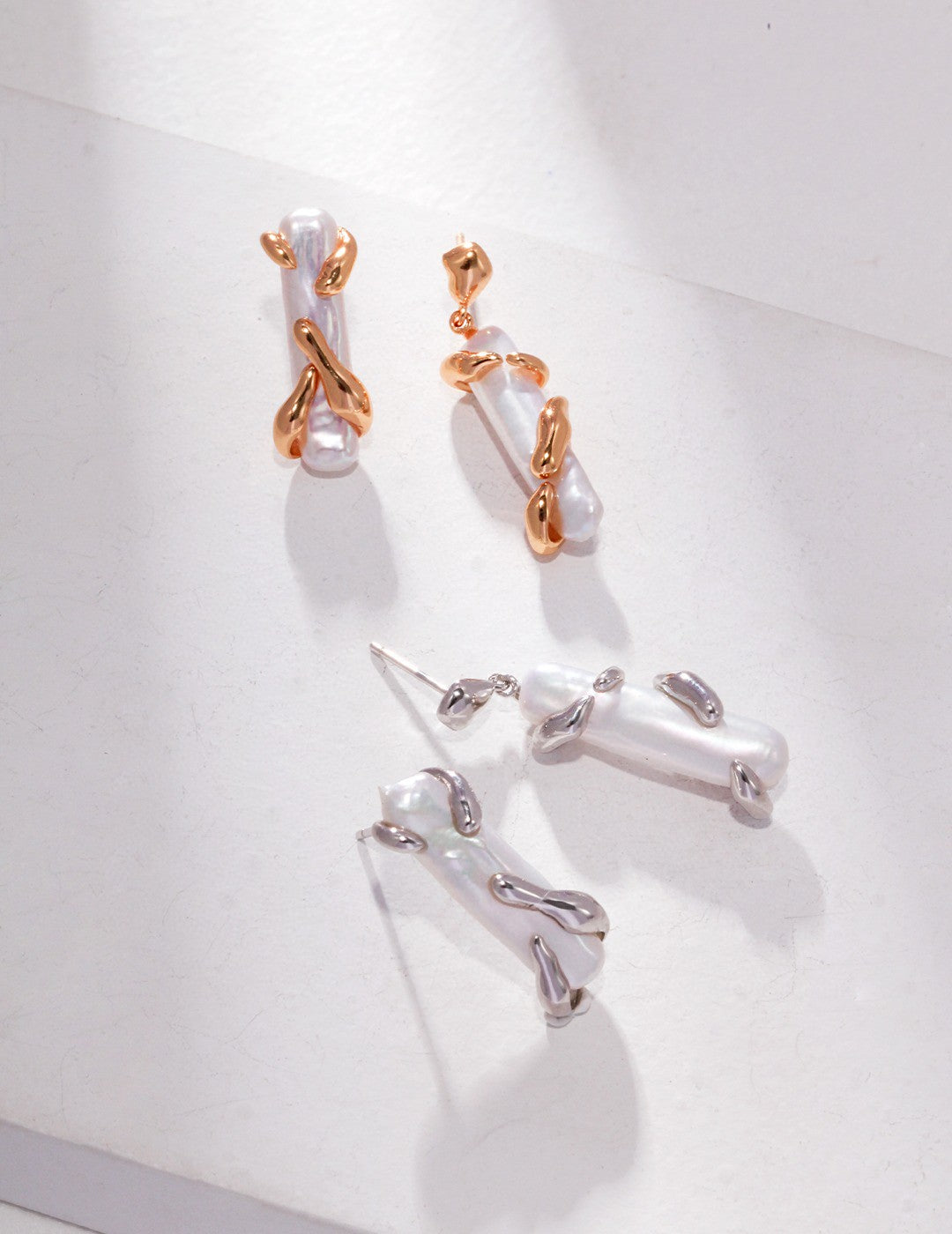 Huggie Earrings Baroque Pearl and Silver